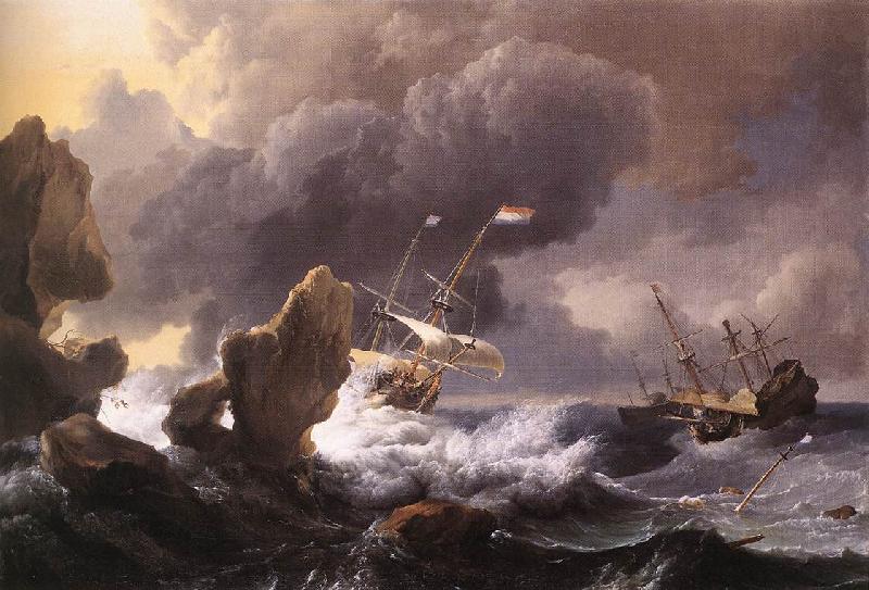 BACKHUYSEN, Ludolf Ships in Distress off a Rocky Coast Sweden oil painting art